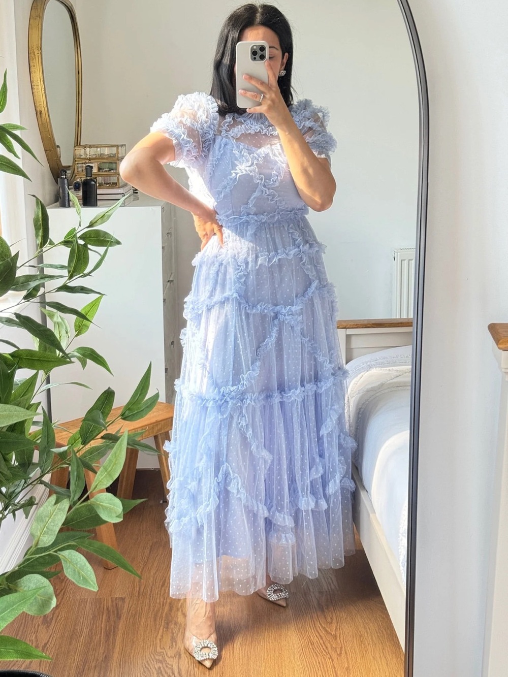 Ethereal Blue Ruffle Tulle Maxi Dress